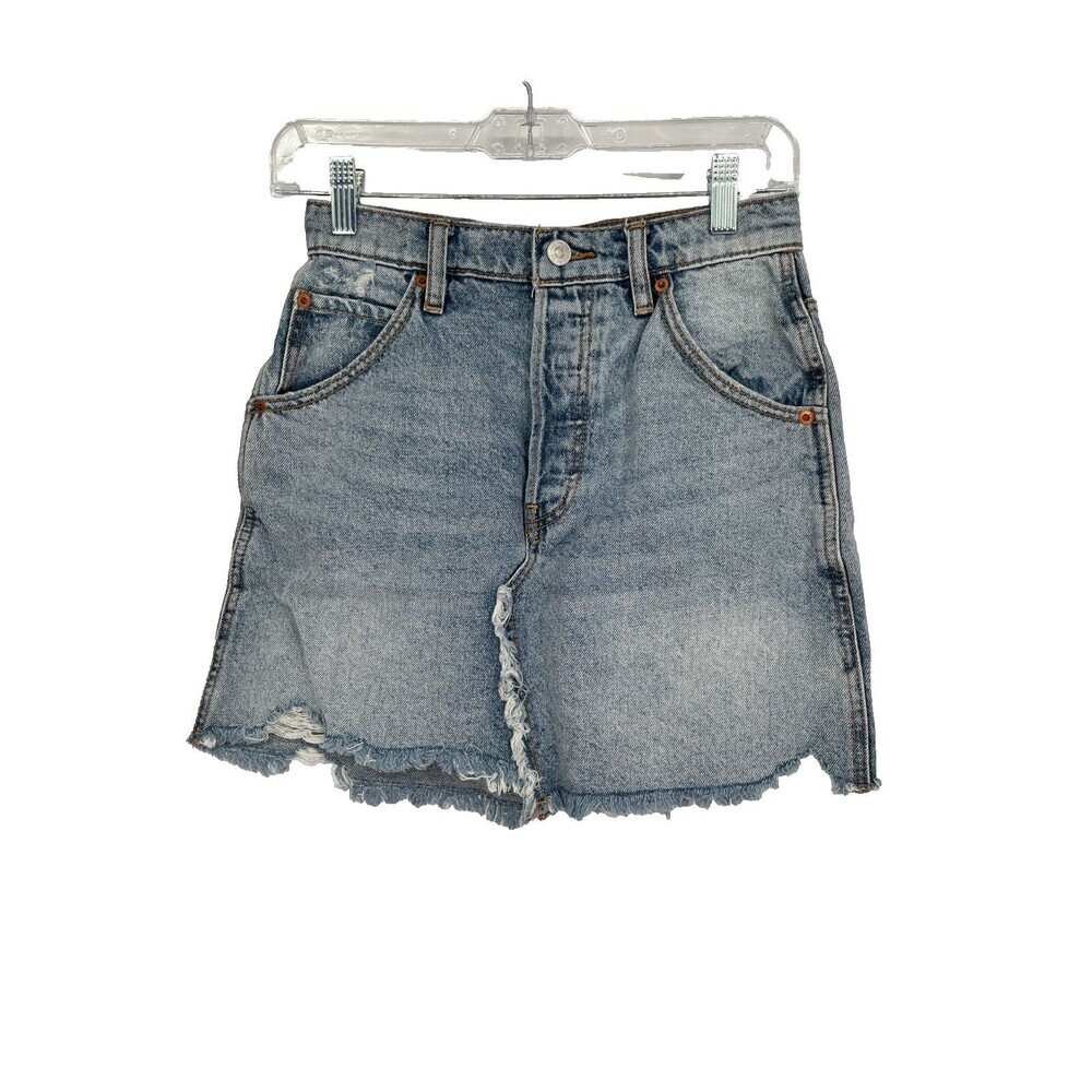 We The Free Denim Mini Skirt Women's Size 25 Asymmetrical Raw Hem Y2K Grunge